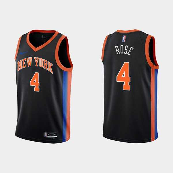 Mens New York Knicks #4 Derick Rose Black City Edition Stitched Basketball Jersey Dzhi->new york knicks->NBA Jersey